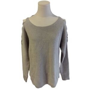 Bar III Light Gray Scoop Neck Cut Out Shoulder Wool Sweater Size Medium